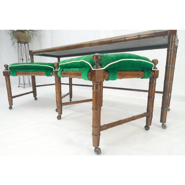 Taupe Mid Century c1970s Faux Bamboo Console Sofa Table & Pair Nesting Benches MINT! For Sale - Image 8 of 18