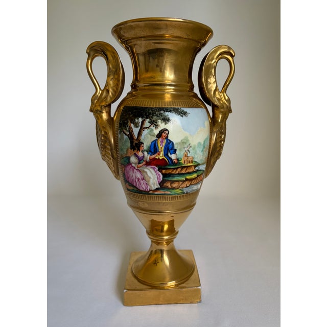 Ceramic 19th Century French Old Paris Gilt Porcelain Swan-Handle Urn Vases – Pair For Sale - Image 7 of 16