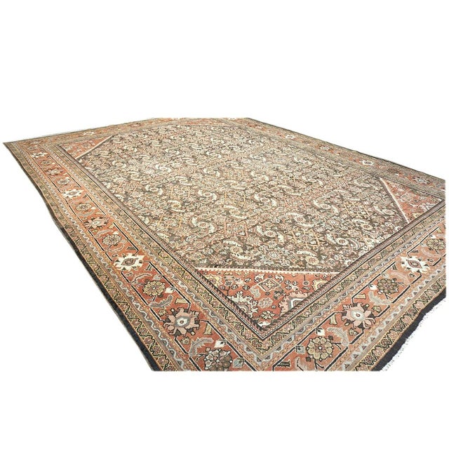 Persian Antique Persian Sultanabad Wool 10x14 Orange, Taupe & Ivory Handmade Area Rug #1143026 For Sale - Image 3 of 11