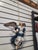 A winged angel is shown in a dynamic airborne pose, with open arms, softly modeled features and flowing blue and white...