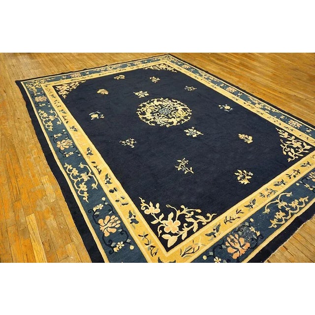 1920s 1920s Blue Navy Medallion Antique Chinese Peking Carpet 9'2" X 11'8" Knotted Wool Rug For Sale - Image 5 of 12