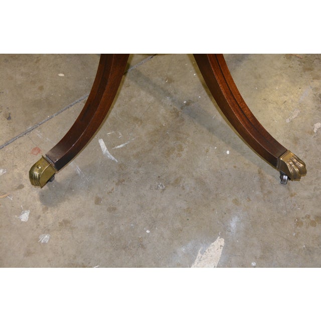 1930s Vintage Scalloped Edge Wood Classic English Drum Table With Leather Gold Embossed Top & Drawer For Sale - Image 10 of 12