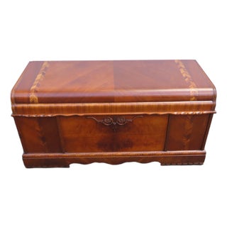Roos Art Deco Waterfall Inlay Cedar Chest Blanket Trunk 6396 For Sale