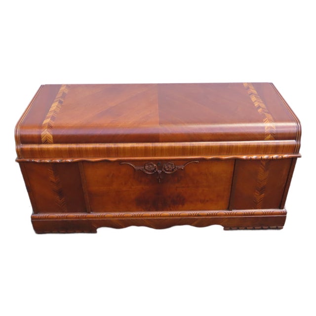 Roos Art Deco Waterfall Inlay Cedar Chest Blanket Trunk 6396 For Sale