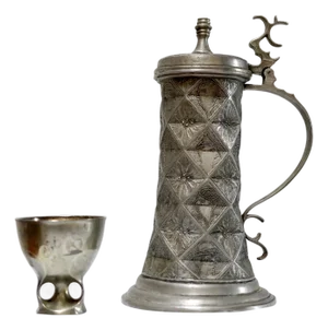 Kayser Zinn, Fein Zinn Late 19th Century Pewter Tankard and Cup- 2 Pieces