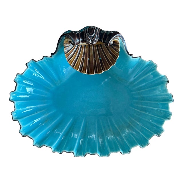 19th Century Sarreguemines France Majolica Shell Bowl, Basin For Sale