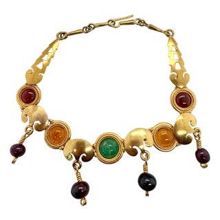 Vintage 22k Gold Multi Gemstone Bracelet For Sale