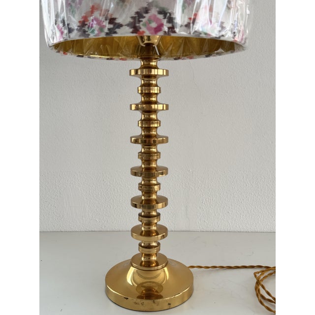 Metal Mid-Century Brass Table Lamp with Ikat Lampshade, 1970s For Sale - Image 7 of 15