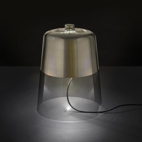 Table lamp 'semplice' designed by sam hecht in 2013. Able lamp giving reflected light in transparent blown glass. Turned...