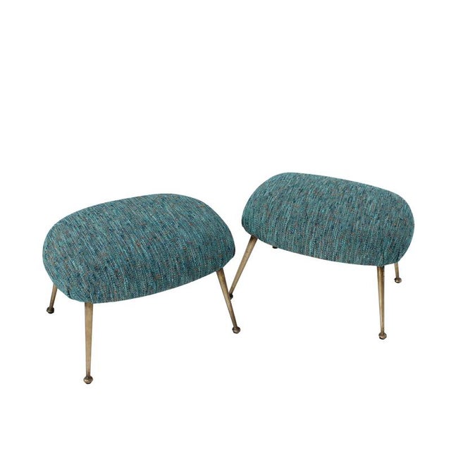Mid-Century Modern Blue Fabric and Metal Legs Footstool, Italy, 1950 For Sale - Image 6 of 9