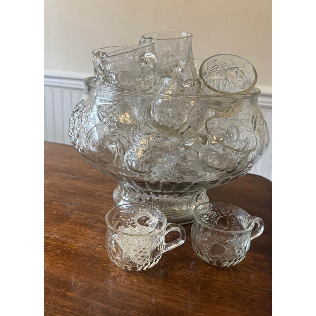 Traditional Mid 20th Century Jeanette Glass Fruit Pattern Punch Bowl Set - 34pcs For Sale - Image 3 of 12