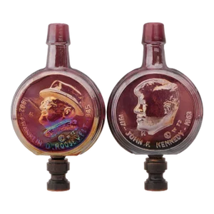 Amethyst Carnival Glass Bottle Lamp Finials - a Pair