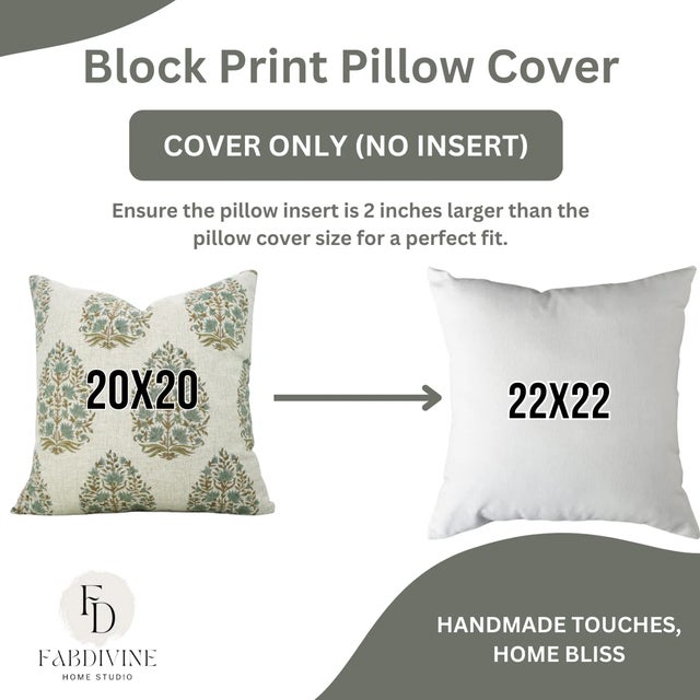 Not Yet Made - Made To Order Fabdivine Artisan Block Print Throw Pillow Cover 14x14 Inch Viscose Linen-Kumud For Sale - Image 5 of 5