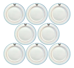 Vintage Lamberton Sterling Butterfly Plates With Banded Details in Orange and Blue, a Set of 8