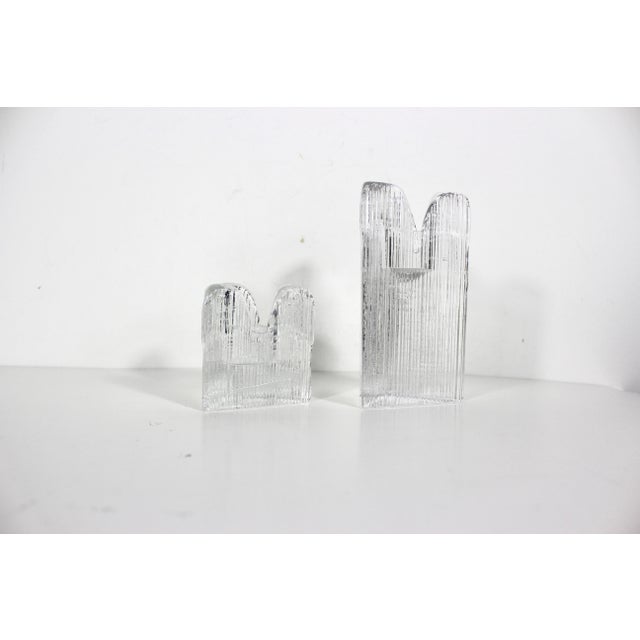 Glass Pair of Kosta Boda Sweden “Skyline” Fluted Triangular Art Glass Crystal Candleholders Designed by Anna Ehrner For Sale - Image 7 of 11