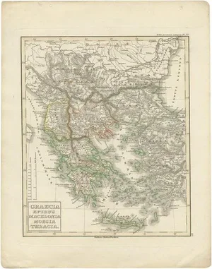 Antique Map of Greece and Macedonia, 1848
