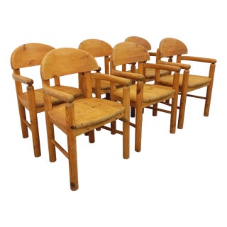 Vintage Scandinavian Armchairs in Pine by Rainer Daumiller, 1960s, Set of 6 For Sale