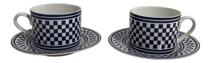 1994 Classic Checks Checkerboard Blue Coffee/Tea Cups Set of 2