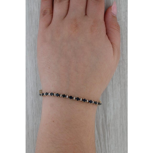 7.68ctw Blue Sapphire Diamond Tennis Bracelet 14k Yellow Gold 7.75" 3.4mm For Sale In Greensboro - Image 6 of 6