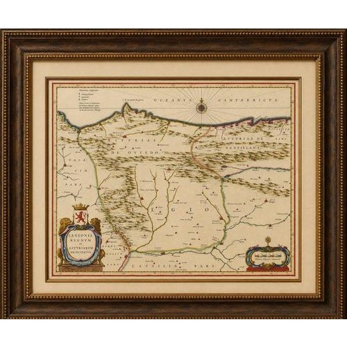 Blaeu map of león & asturias – legionis regnum, antique spain chart 1642 a finely engraved and highly decorative map of...