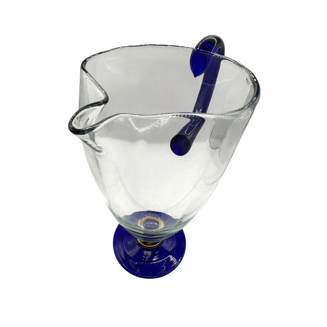 Vintage Romanian Cobalt Blue and Gold Crystal Pedestal Pitcher For Sale - Image 11 of 12