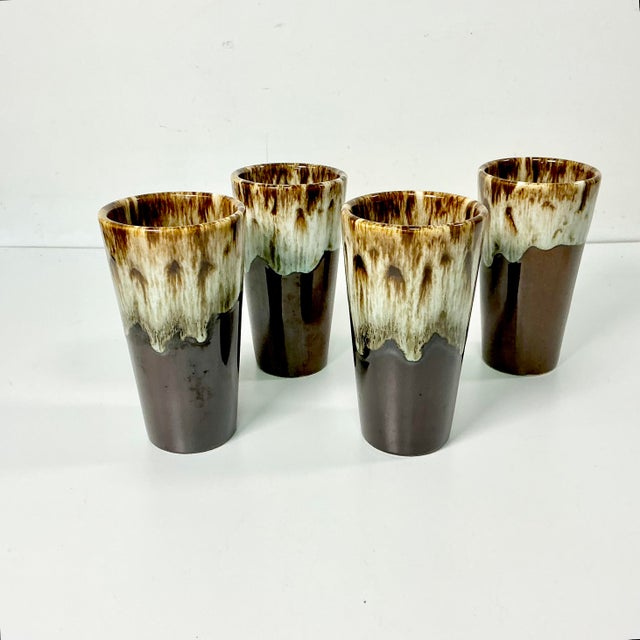 1980s Brutalist Boho Chic Arts & Crafts Lava Dripped Ironstone Glasses - Set of 8 For Sale - Image 9 of 13