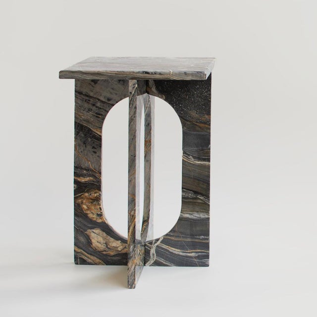 Bond Side Table in Picasso Marble from Kiwano Concept For Sale - Image 4 of 9
