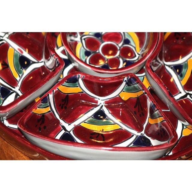 Mexican Mexican Hand Painted, Mexican Talavera 7-Piece Appetizer Serving Dish For Sale - Image 3 of 7