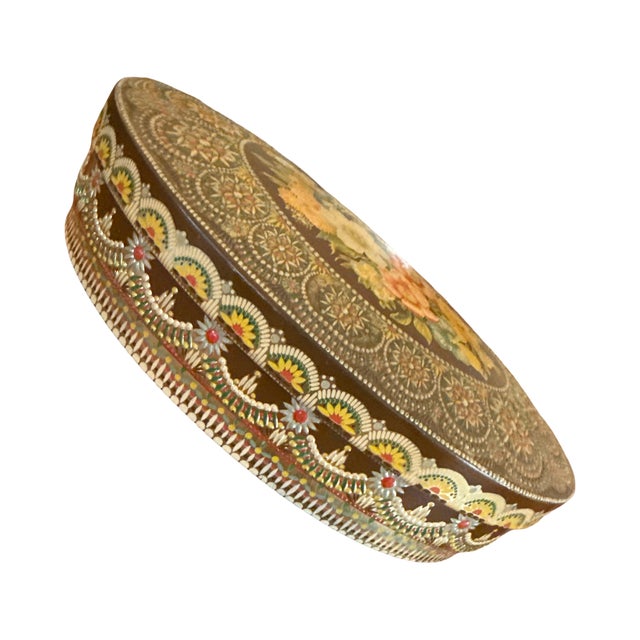 Shabby Chic Vintage Dutch Embossed Floral Tin Box Oval Decorative Container For Sale - Image 3 of 7