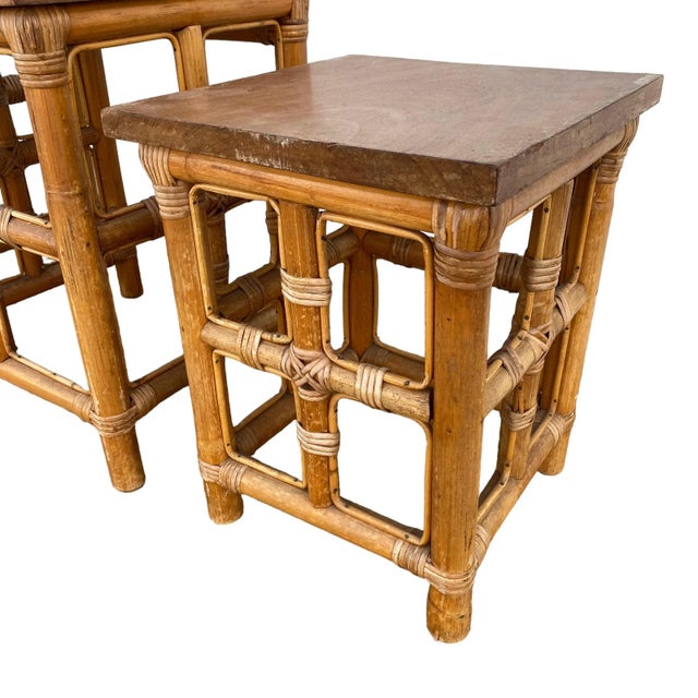 Vintage Bamboo Wood Nesting Tables - Set of 3 For Sale - Image 4 of 9