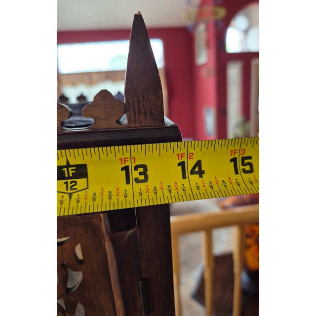 Wood Late 19th-Century Folk Art Fretwork Gothic Revival Cathedral Clock in Case For Sale - Image 7 of 9