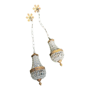1970s Regency Style Gold and Crystal Baby Pendant Lights- A Pair