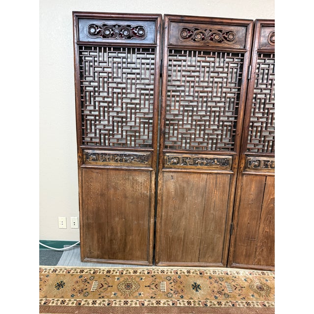 Chinese Chinese Carved Wood Folding Screen, Antique For Sale - Image 3 of 12