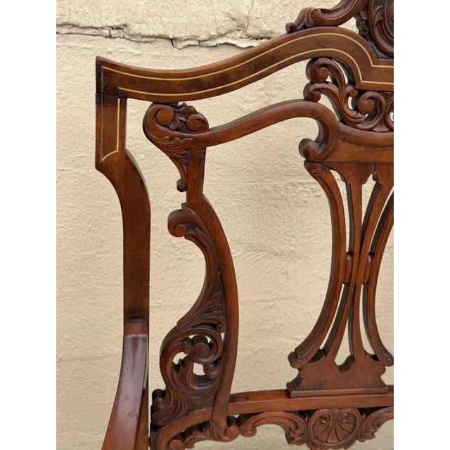 Antique Victorian Carved Mahogany Inlaid Parlor Set Sofa and 4 Chairs - 5 PCS For Sale - Image 15 of 18