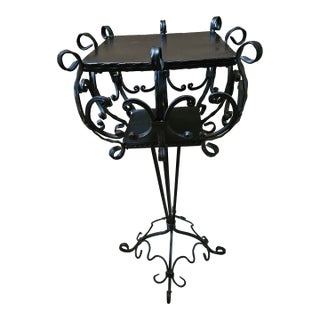 Vintage Mid-Century Ornamental T Iron Plant Stand For Sale