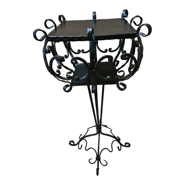 Vintage Mid-Century Ornamental T Iron Plant Stand For Sale