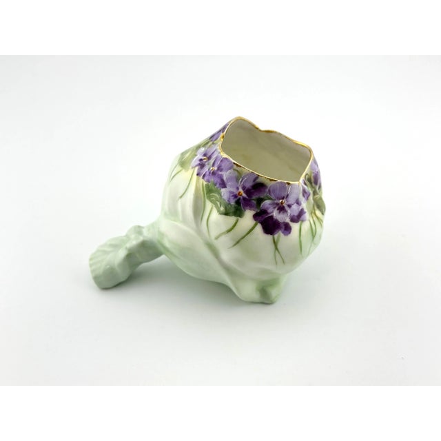 Late 19th Century Antique Porcelain Tussie Mussie – Hand Painted Violets, Gilded Rim, Unmarked Limoges France For Sale - Image 5 of 7