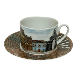 Late 20th Century Cup and Saucer - Rosenthal Designed by Fornacetti - Citta d'Italia - Catania For Sale