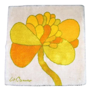 1960s Floral Shag Wall Hanging Designed by Wolf Bauer for Art Decor