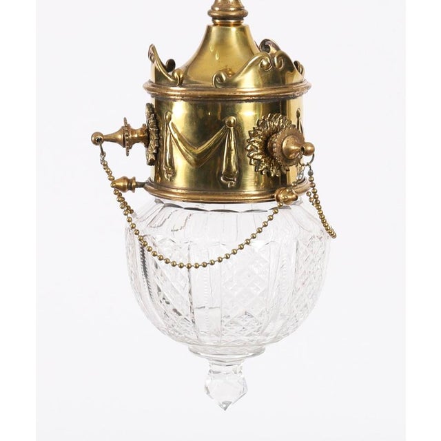 Metal Antique Edwardian Brass and Cut Crystal Ceiling Light, 1900, Set of 2 For Sale - Image 7 of 16