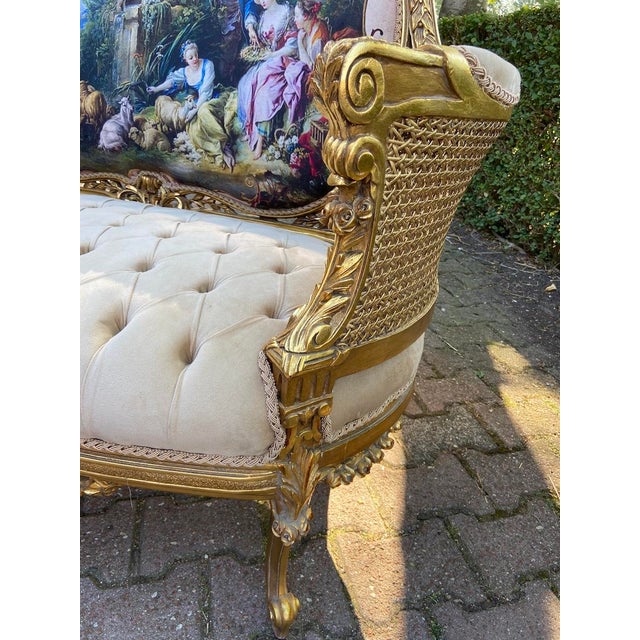 1950's Settee in French Louis XVI in Gold Leaf Beech and Tan Velvet
