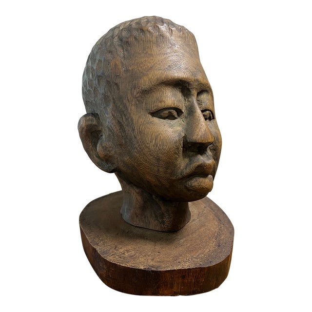 Late 19th Century Vintage African Wooden Hand Carved Boy Bust Statue For Sale