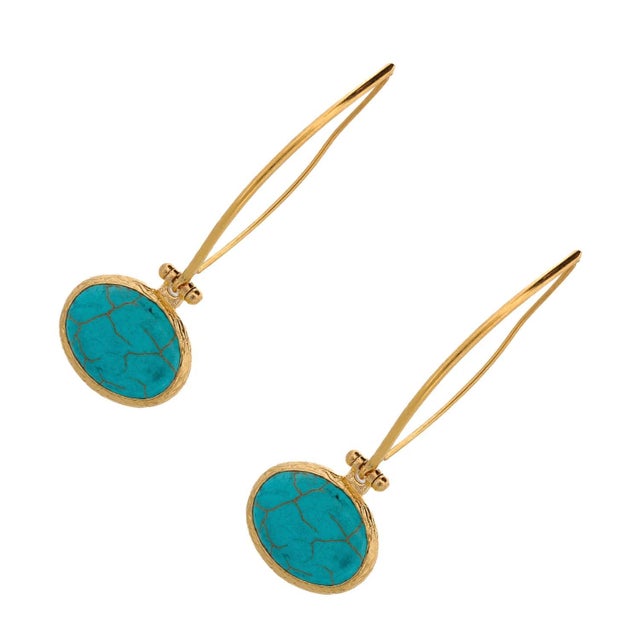 Contemporary Turquoise Gemstone & Gold Dangle Earrings, A Pair For Sale - Image 3 of 6