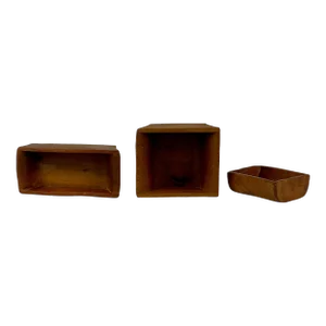 Set of 3 Miniature Teak Wood Bowls/Boxes - Accent Pieces