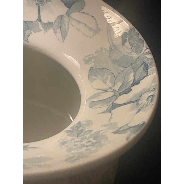 Mid 19th Century Antique Victorian Semi Porcelain Spittoon Ridgways Blue White Dog-Rose Pattern For Sale - Image 5 of 8