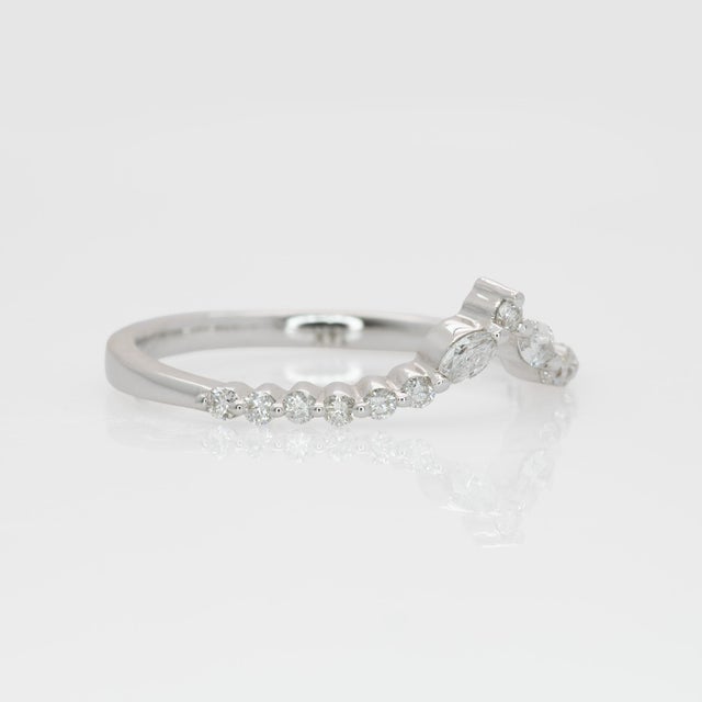 2020s Curved Chevron Diamond Band: Solid 14k Gold, Marquise & Round Wedding Ring, Size 6.75 For Sale - Image 5 of 8