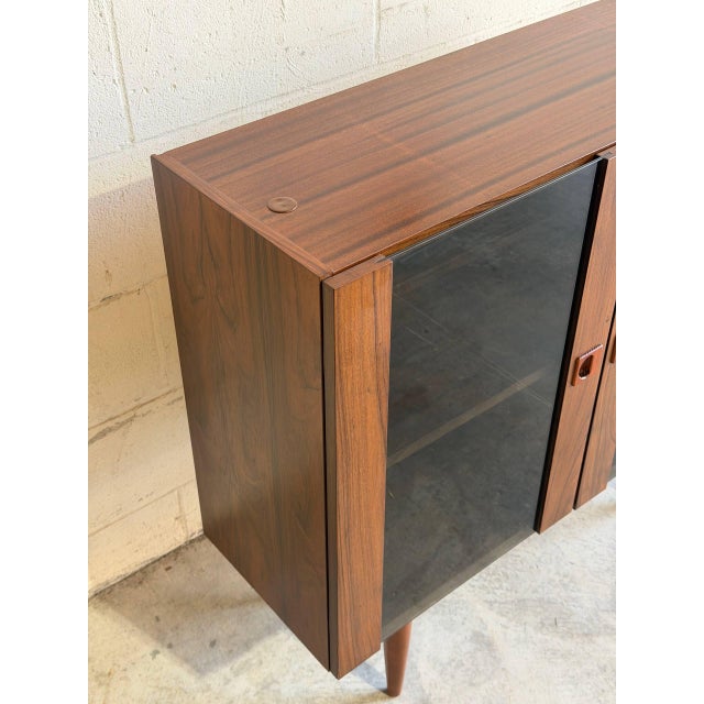 Wood Rosewood Cabinet With Smoked Glass Doors and Built in Lamp Denmark 1960s For Sale - Image 7 of 10