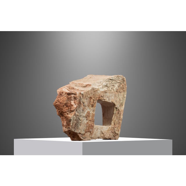 Contemporary One of One Abstract Organic Modern "Window" Sculpture Carved in Solid Pink Alabaster Attributed to Mark Leblanc for Leblanc Studios, Usa, C. 2020s For Sale - Image 3 of 12