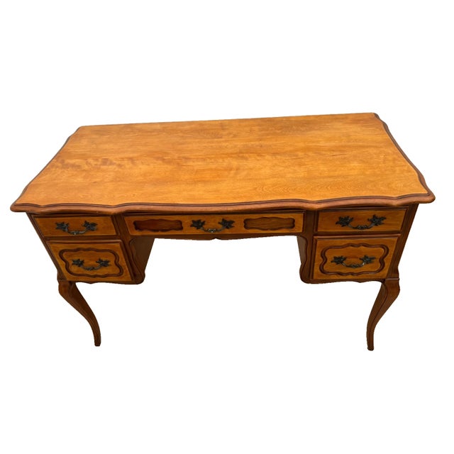 Gorgeous Vintage French Provincial Writing Desk By: California Furniture shops LTD. Five raised panel, hand cut Dovetail...