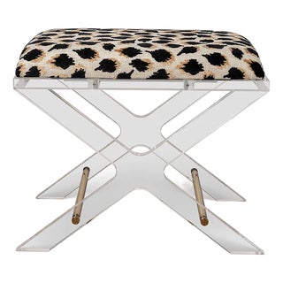 Delano Gold Ocelot Black Lucite X-Bench For Sale